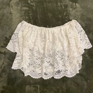 Panhandle White floral lace off the shoulder crop top